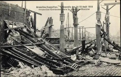 Ak Kermesse Bruxelles Brüssel, Weltausstellung 1910, Incendie, Place du Marche, Brandunglück