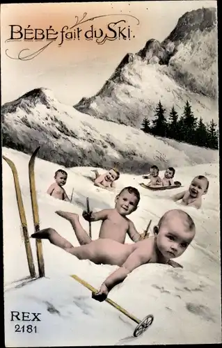 Ak Bebe fait du Ski, Babys im Schnee, Fotomontage