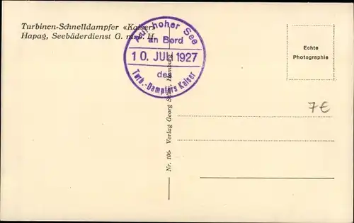 Ak Dampfer Kaiser, HAPAG Seebäderdienst