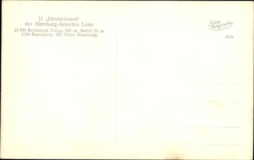 Ak Dampfer Deutschland, HAPAG, Ansicht Backbord