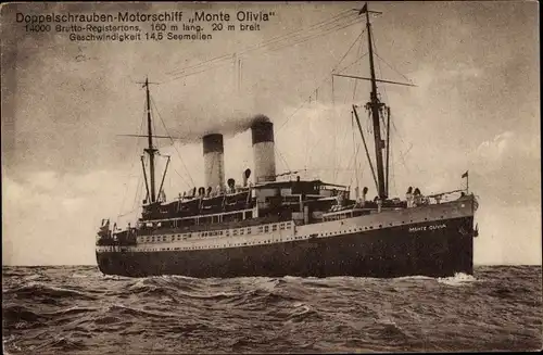 Ak Doppelschrauben Motorschiff Monte Olivia der HSDG in Fahrt, Dampfer