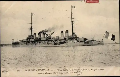 Ak Französisches Kriegsschiff, Marine Militaire, Voltaire, Cuirassé d'Escadre