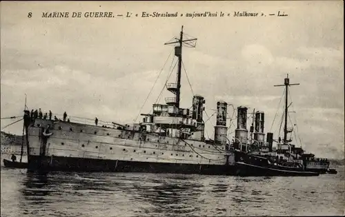 Ak Französisches Kriegsschiff, Mulhouse, ehem. SMS Stralsund