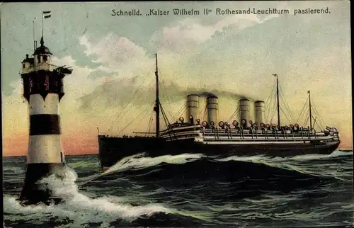 Ak Dampfschiff Kaiser Wilhelm II, Rotesandleuchtturm, Norddeutscher Lloyd Bremen