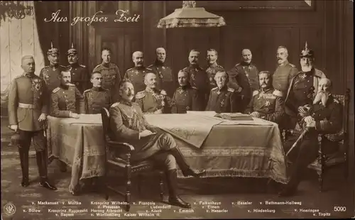 Ak Aus großer Zeit, Kaiser Wilhelm II., Prinzen, Generalstab, Hindenburg, Ludendorff