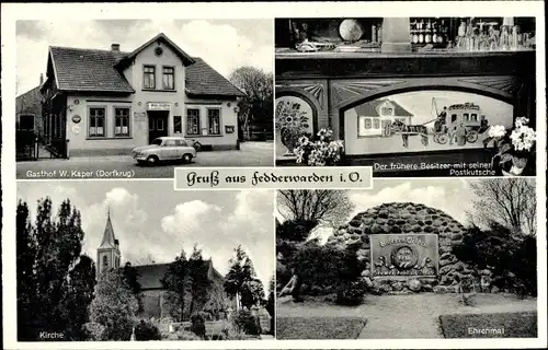 Ak Fedderwardergroden Wilhelmshaven an der Nordsee, Gasthof Dorfkrug, Kirche, Ehrenmal