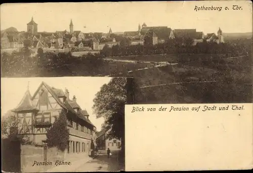 Ak Rothenburg ob der Tauber Mittelfranken, Pension Höhne, Blick auf den Ort