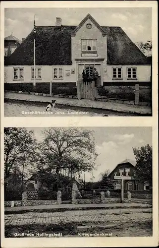 Ak Hollingstedt an der Treene, Geschäftshaus, Kriegerdenkmal