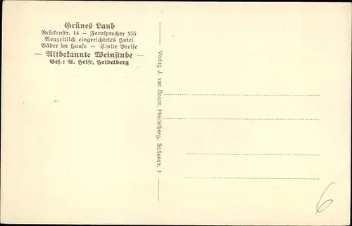 Ak Heidelberg am Neckar, Hotel Grünes Laub, Brückenstraße 14