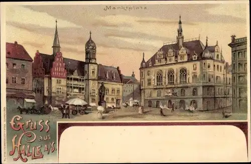 Litho Halle an der Saale, Marktplatz, Rathaus