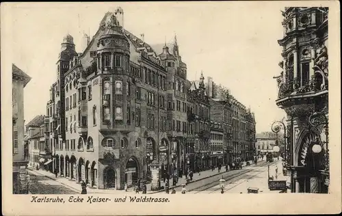 Ak Karlsruhe in Baden, Ecke Kaiserstraße und Waldstraße