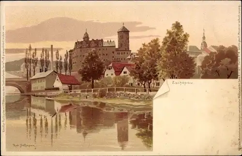 Künstler Litho Hoffmann, R., Zschopau im Erzgebirge Sachsen, Ortspartie