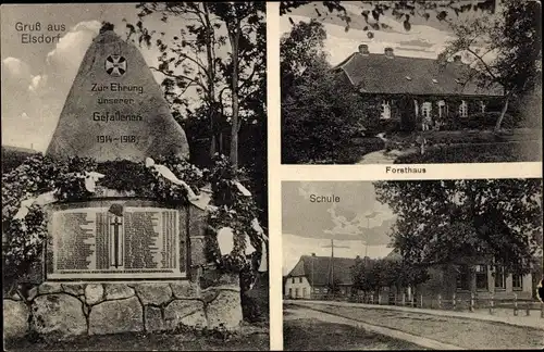 Ak Elsdorf in Niedersachsen, Schule, Forsthaus, Ehrenmal