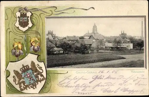 Präge Wappen Ak Groß Gerau in Hessen, Totalansicht der Ortschaft