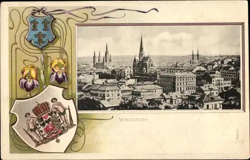 Präge Wappen Ak Wiesbaden in Hessen, Stadtansicht