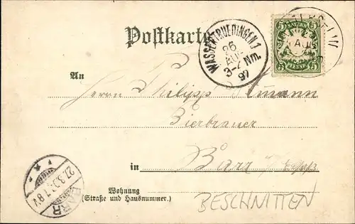 Litho Wassertrüdingen in Mittelfranken, Oberes Tor, Krankenhaus, Blick auf den Ort