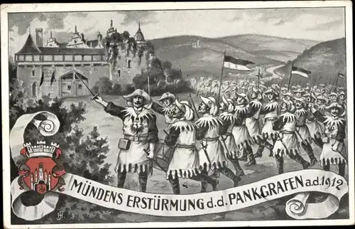 Wappen Ak Hann. Münden in Niedersachsen, Erstürmung durch Pankgrafen 1912