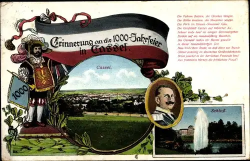 Ak Kassel in Hessen, 1000 Jahrfeier der Stadt, Kaiser Wilhelm II., Schloss