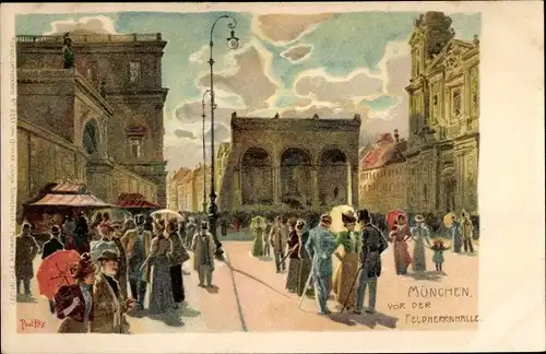 Künstler Litho Hey, Paul, München Bayern, Partie vor der Feldherrnhalle