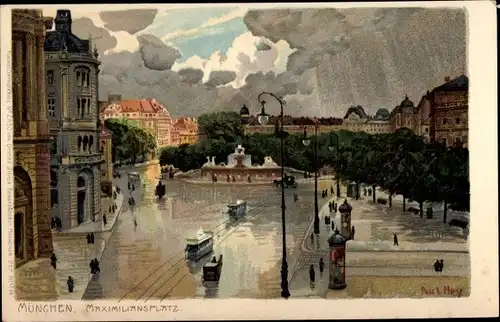 Künstler Litho Hey, Paul, München Bayern, Maximiliansplatz