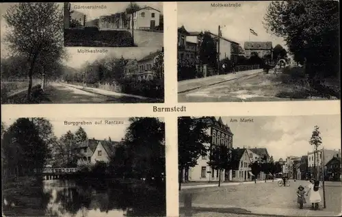 Ak Barmstedt in Holstein, Gärtnerstraße, Burggraben auf Rantzau, Moltkestraße, Markt