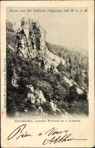 Ak Le Valtin Vosges, Le Wurzelstein zwischen Weissem See und Schlucht, Vogesen