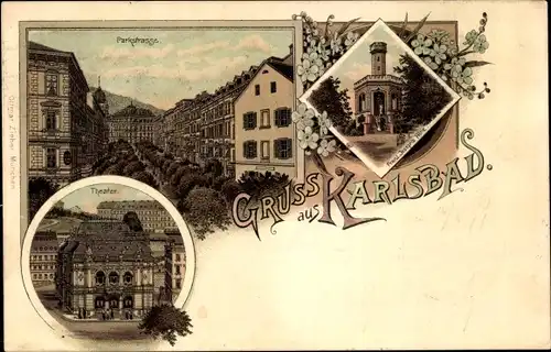 Litho Karlovy Vary Karlsbad Stadt, Parkstraße, Franz-Josefs-Höhe