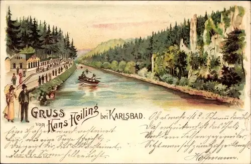 Litho Karlovy Vary Karlsbad Stadt, Gruß vom Hans Heiling, Jan Svatoš, Fluss