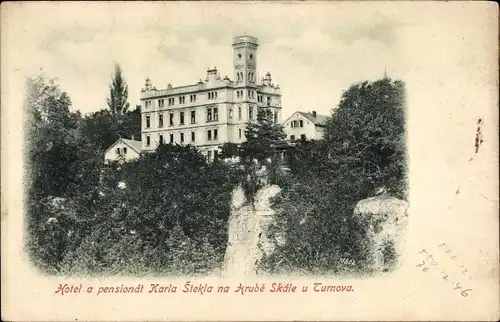 Ak Turnov Turnau Region Reichenberg, Hotel a pensionat Karla Stekla na Hrube Skale
