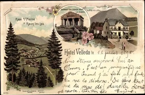 Litho Raon sur Plaine Lothringen Vosges, Hotel Velleda, Sommet du Donon, Le Musee