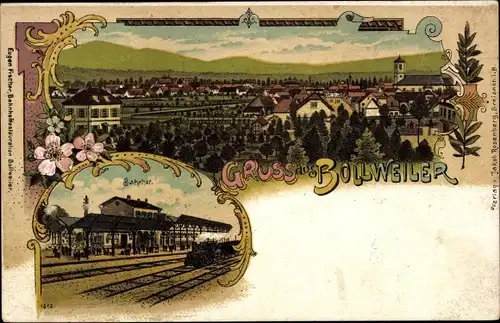 Litho Bollwiller Bollweiler Elsass Haut Rhin, Panorama, Bahnhof
