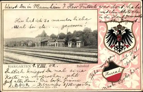 Präge Wappen Ak Hargarten aux Mines Moselle, Bahnhof, Gleisseite