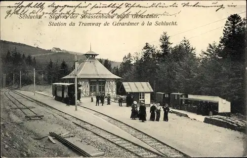 Ak Col de la Schlucht Vosges, Station der Straßenbahn, Station du Tramway de Gerardmer