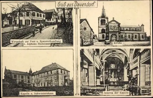 Ak Dauendorf Elsass Bas Rhin, Gasthof zur Post, Schwesternhaus, Kapelle, Wirtschaft Heckmann