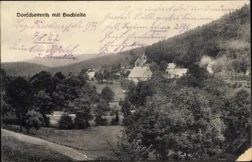 Ak Dorfchemnitz Zwönitz im Erzgebirge, Totalansicht mit Buchleite