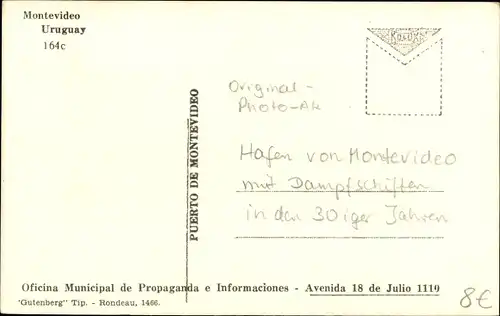 Ak Montevideo Uruguay, Hafen mit Dampfern