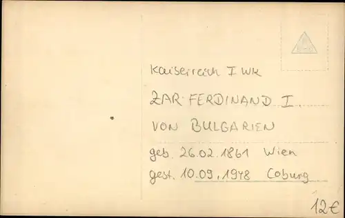 Ak König Ferdinand I. von Bulgarien, Portrait