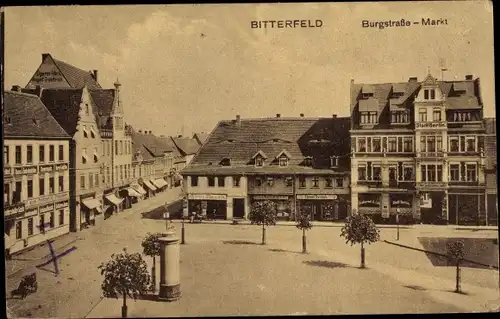 Ak Bitterfeld in Sachsen Anhalt, Burgstraße, Markt, Restaurant Stadt Berlin, A. Trabitzsch