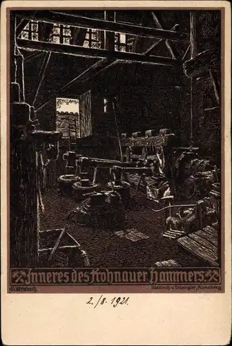 Künstler Ak Frohnau Annaberg Buchholz Erzgebirge, Inneres des Frohnauer Hammers