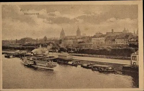 Ak Mainz am Rhein, Rheinansicht, Dampfer