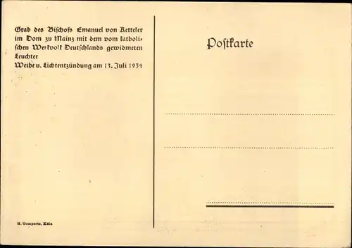 Künstler Ak Mainz am Rhein, Grab des Bischofs Emmanuel von Ketteler, Leuchter