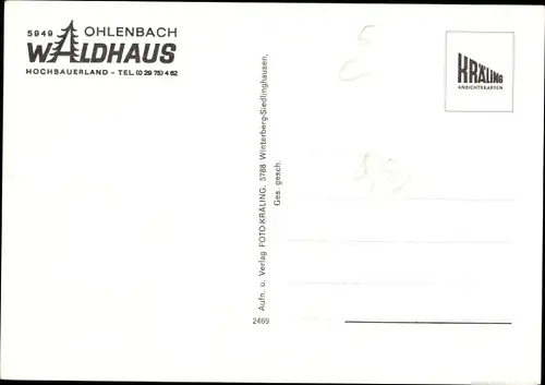 Ak Ohlenbach Schmallenberg im Sauerland, Waldhaus, innen und aussen