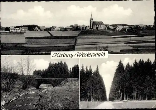 Ak Kirburg im Westerwald, Panorama, Kirche, Teilansichten, Waldweg