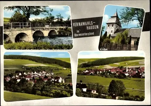 Ak Vernawahlshausen Wahlsburg Hessen, Panorama, Kirche, Brücke