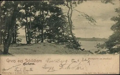 Ak Berlin Wilmersdorf Grunewald Schildhorn, Waldpartie am Denkmal