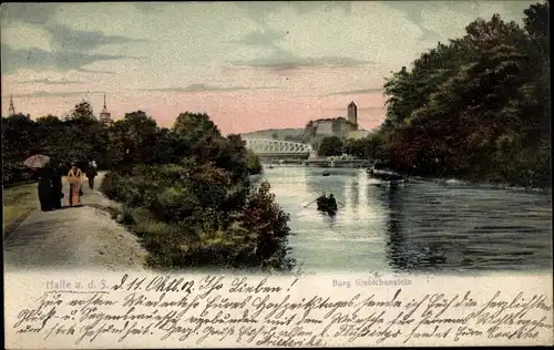 Ak Giebichenstein Halle an der Saale, Burg, Brücke, Ruderboot