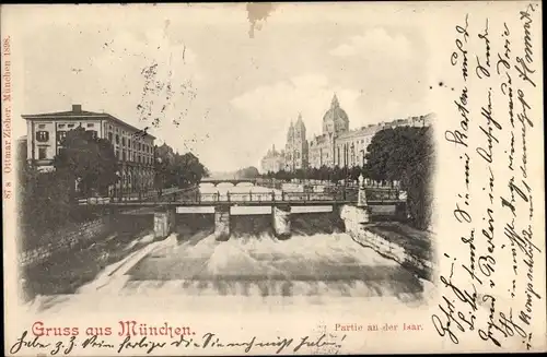 Ak München, Partie an der Isar, Brücke