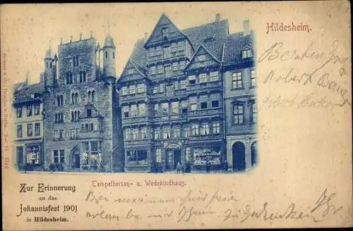 Ak Hildesheim in Niedersachsen, Tempelherrenhaus u. Wedekindhaus, Johannisfest 1901