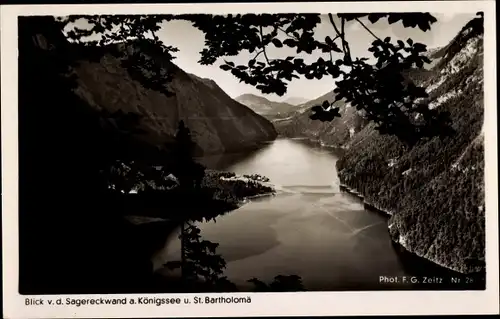 Ak Sankt Bartholomä Schönau am Königssee, Blick von der Sagereckwand