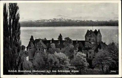 Ak Meersburg am Bodensee, Schloss mit den Schweizer Alpen